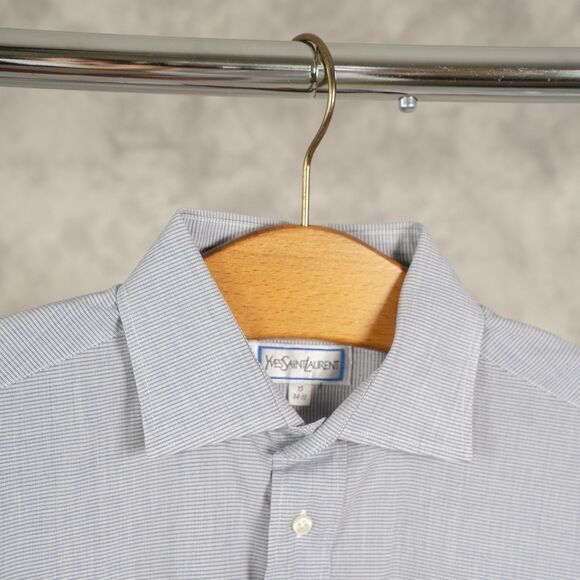 Vintage Yves Saint Laurent Shirt | YSL | Blue Gray Button Down | 15 - Picture 3 of 5
